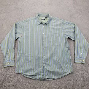 Izod Shirt Mens Large Blue Green Striped Long Sleeve Button Up Preppy‎ Classic